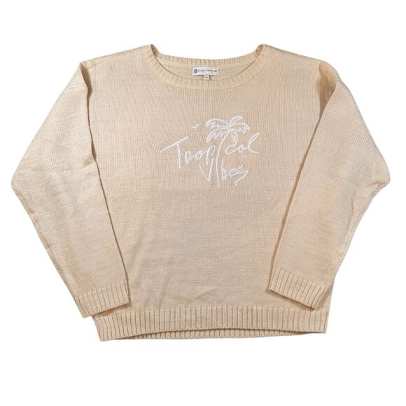 Beachy X Goldfish Kiss XL Tropical Vibes Tan Oversized Knit Pullover Sweater - Picture 9 of 12